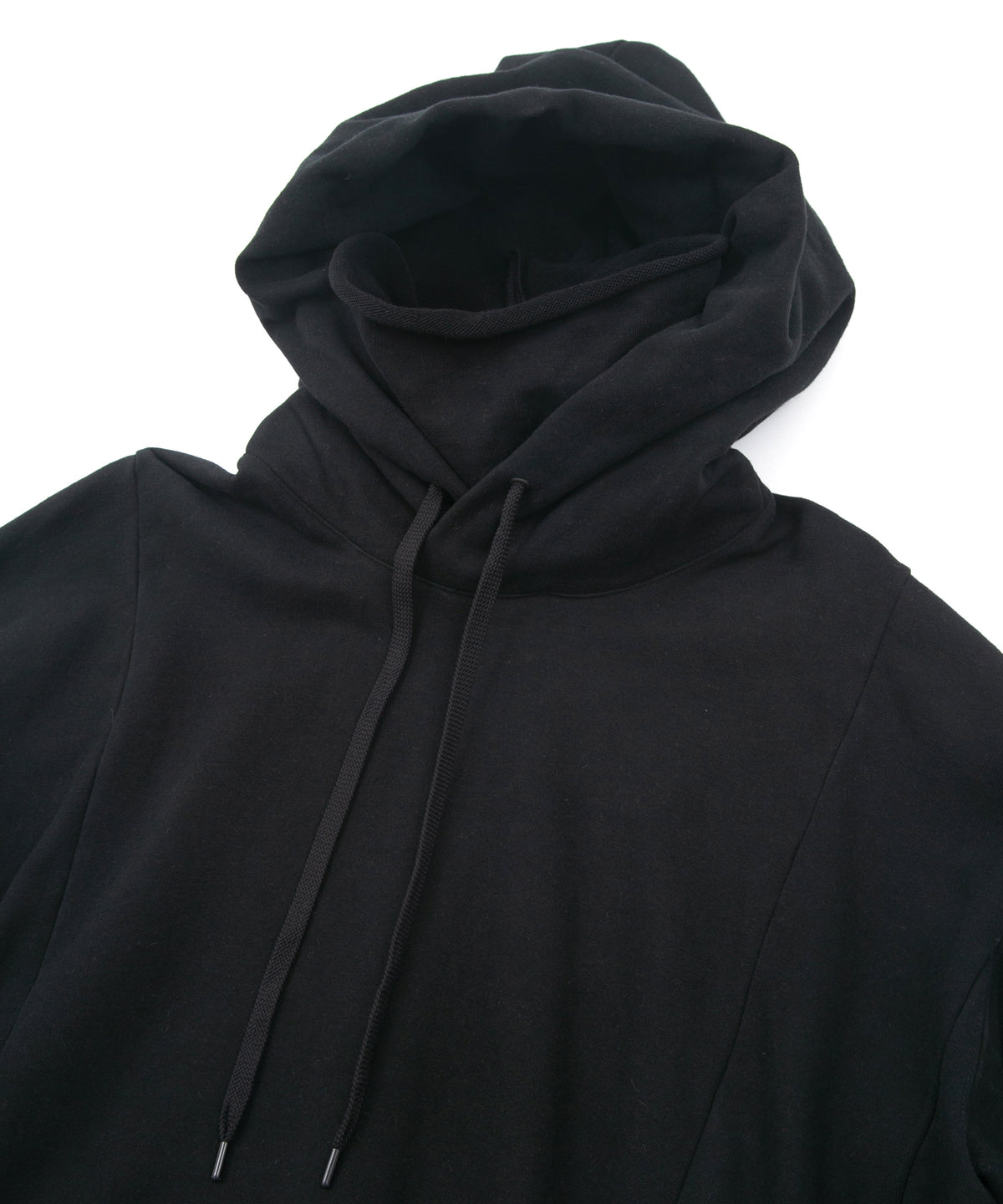 Vintage Filled Fleece-Lined High Neck Hoodie - BLACK