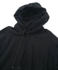 Vintage Filled Fleece-Lined High Neck Hoodie - BLACK