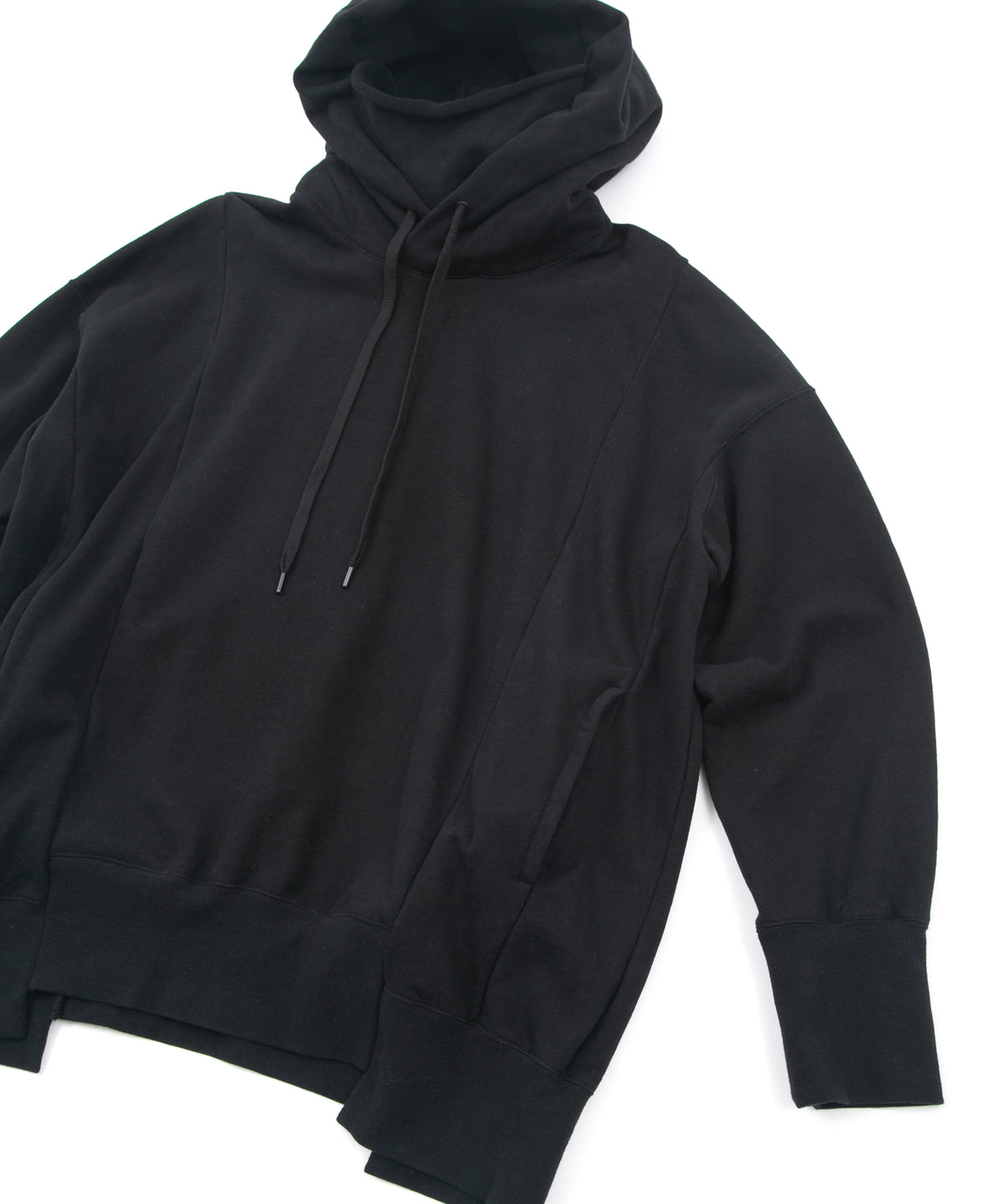 Vintage Filled Fleece-Lined High Neck Hoodie - BLACK