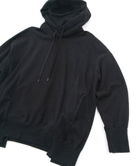 Vintage Filled Fleece-Lined High Neck Hoodie - BLACK