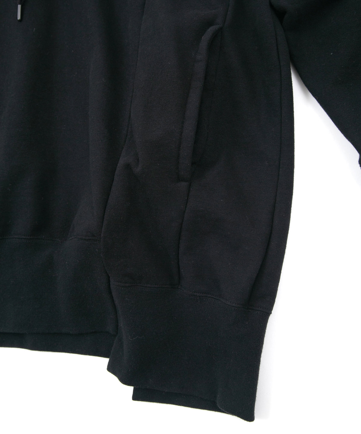 Vintage Filled Fleece-Lined High Neck Hoodie - BLACK