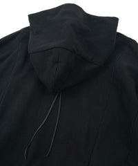 Vintage Filled Fleece-Lined High Neck Hoodie - BLACK