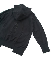 Vintage Filled Fleece-Lined High Neck Hoodie - BLACK