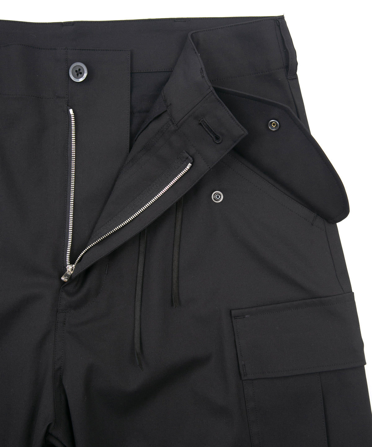 コットンポリ プレーン ウィーブ フィールドカーゴパンツ - BLACK