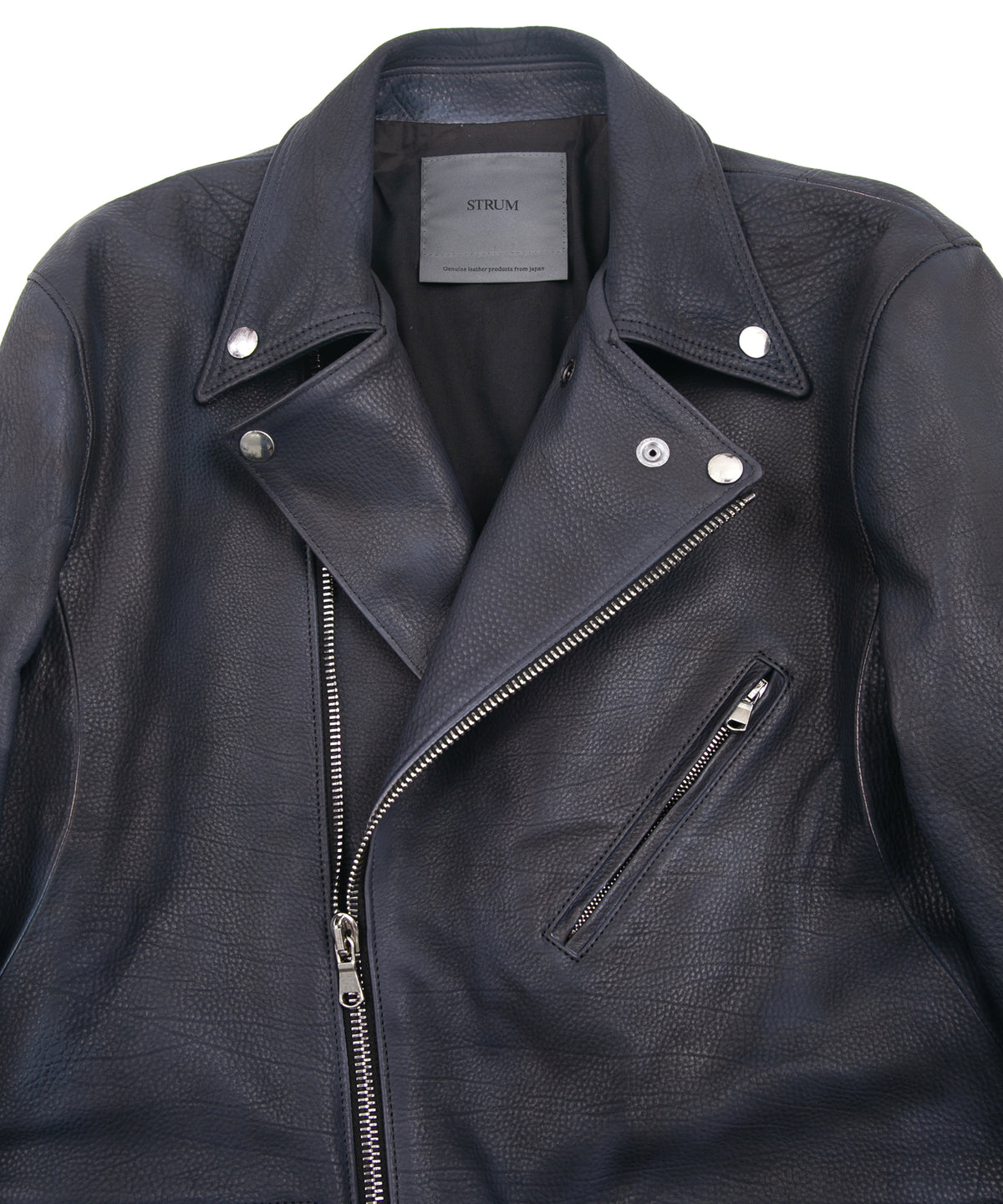 白鞣し × ベジタブルタンニン鞣し カーフ スキン Burning dyed - 燃焼製品染め SPEEDER ダブルライダースジャケット - JEAN BLACK