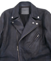 白鞣し × ベジタブルタンニン鞣し カーフ スキン Burning dyed - 燃焼製品染め SPEEDER ダブルライダースジャケット - JEAN BLACK