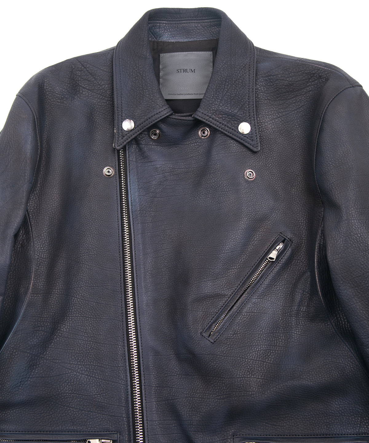 白鞣し × ベジタブルタンニン鞣し カーフ スキン Burning dyed - 燃焼製品染め SPEEDER ダブルライダースジャケット - JEAN BLACK