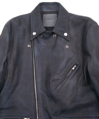 白鞣し × ベジタブルタンニン鞣し カーフ スキン Burning dyed - 燃焼製品染め SPEEDER ダブルライダースジャケット - JEAN BLACK