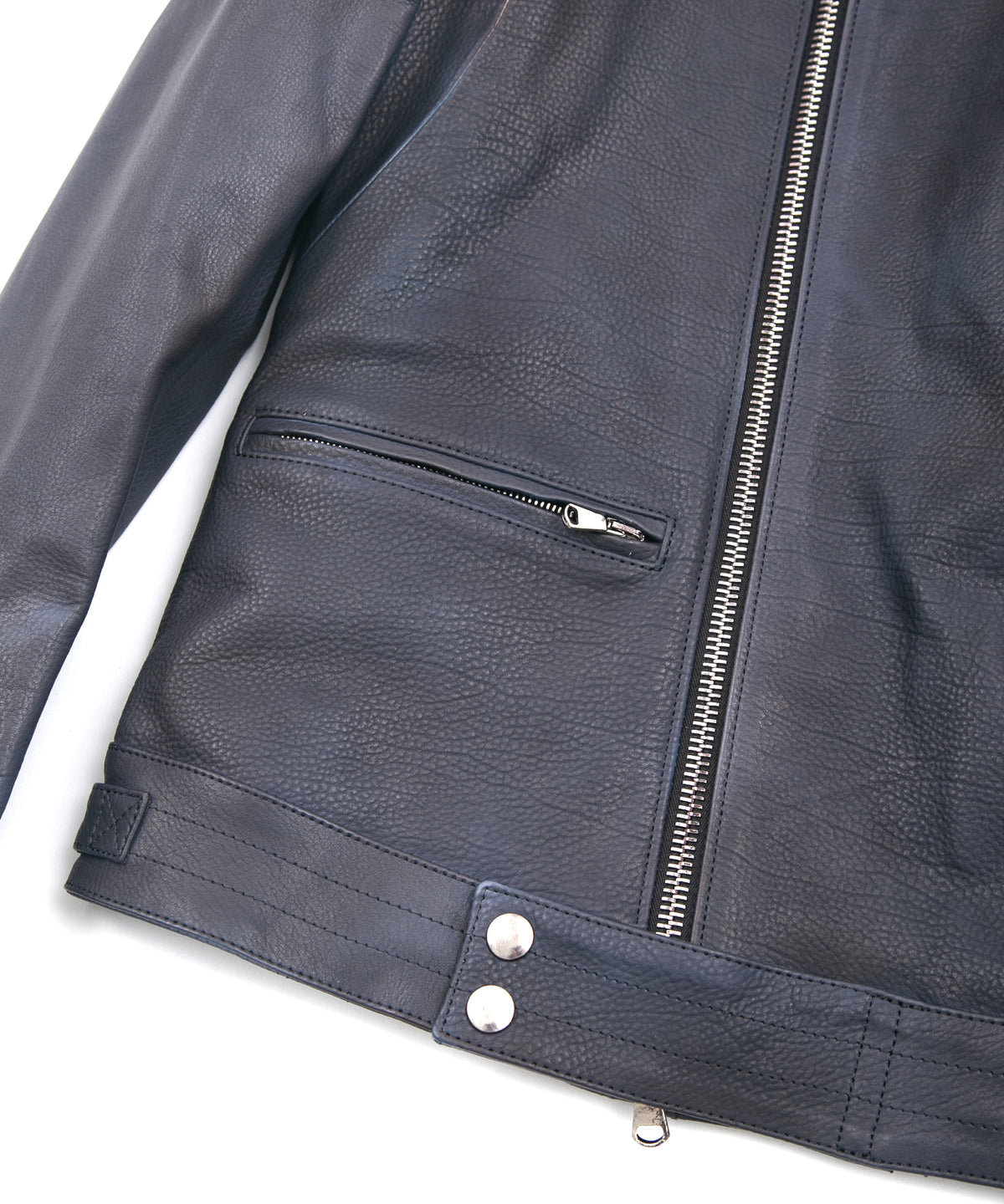 白鞣し × ベジタブルタンニン鞣し カーフ スキン Burning dyed - 燃焼製品染め SPEEDER ダブルライダースジャケット - JEAN BLACK