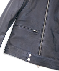 白鞣し × ベジタブルタンニン鞣し カーフ スキン Burning dyed - 燃焼製品染め SPEEDER ダブルライダースジャケット - JEAN BLACK