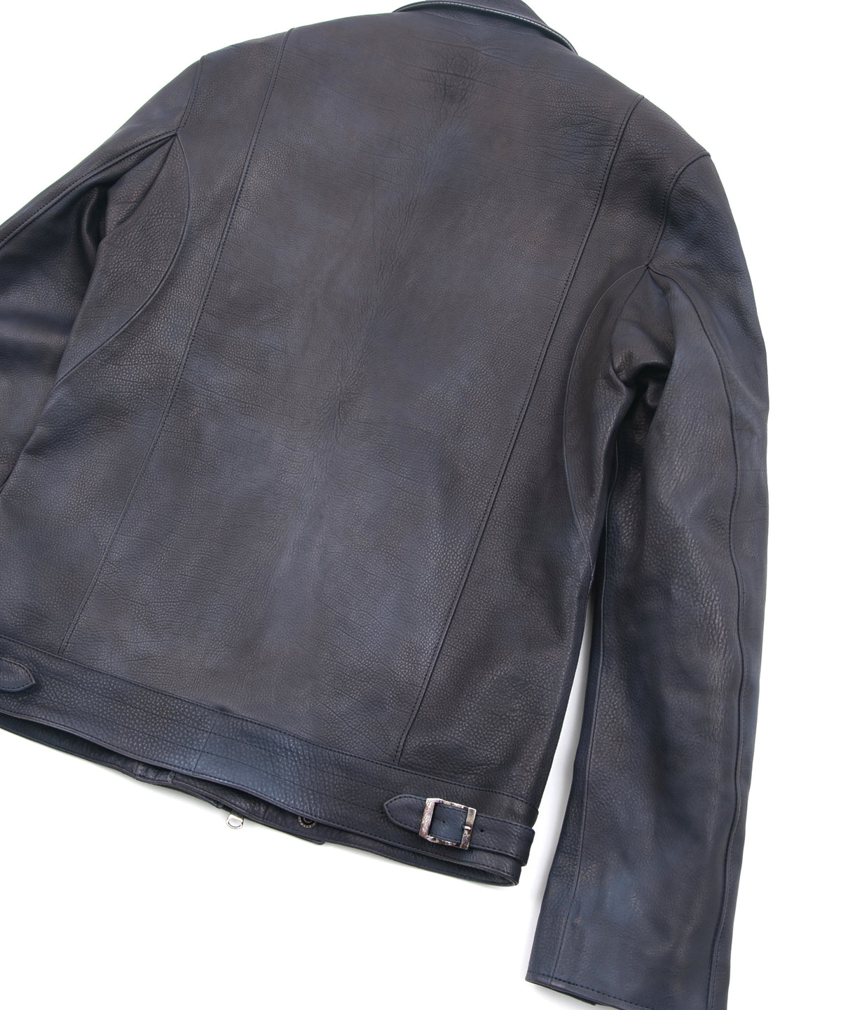 白鞣し × ベジタブルタンニン鞣し カーフ スキン Burning dyed - 燃焼製品染め SPEEDER ダブルライダースジャケット - JEAN BLACK