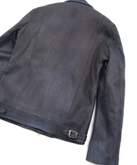 白鞣し × ベジタブルタンニン鞣し カーフ スキン Burning dyed - 燃焼製品染め SPEEDER ダブルライダースジャケット - JEAN BLACK