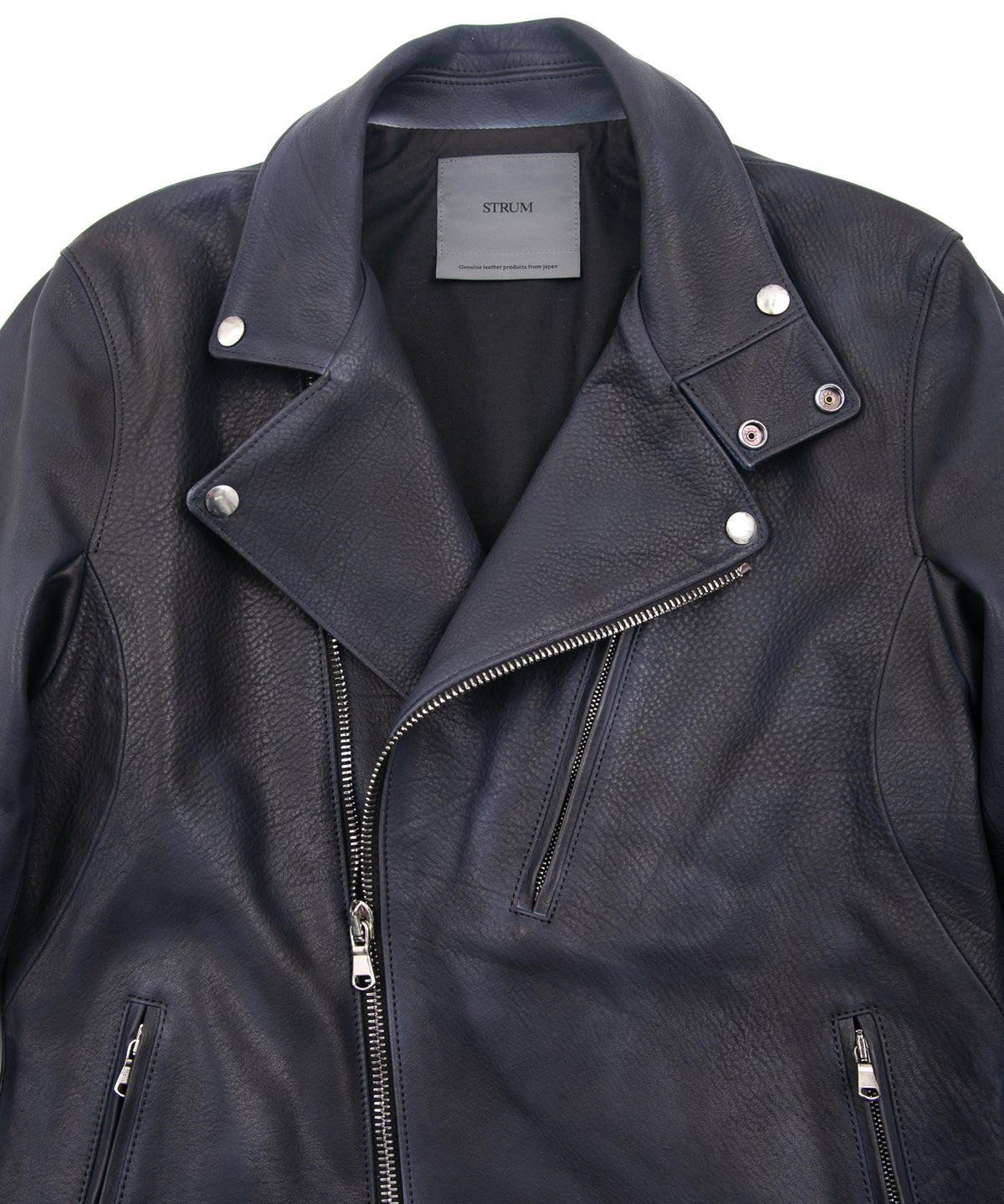 White Tanned × Vegetable Tanned Calf Skin Burning dyed - Product Burning Dyed BIRD MAN Double Riders Jacket - JEAN BLACK