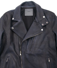 White Tanned × Vegetable Tanned Calf Skin Burning dyed - Product Burning Dyed BIRD MAN Double Riders Jacket - JEAN BLACK