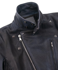 White Tanned × Vegetable Tanned Calf Skin Burning dyed - Product Burning Dyed BIRD MAN Double Riders Jacket - JEAN BLACK