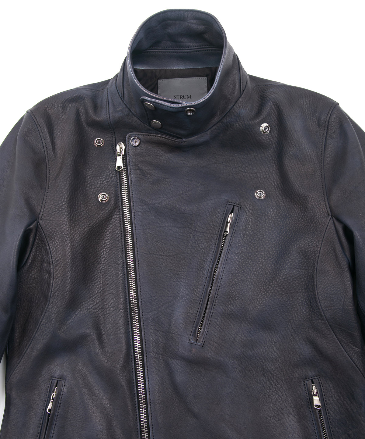 White Tanned × Vegetable Tanned Calf Skin Burning dyed - Product Burning Dyed BIRD MAN Double Riders Jacket - JEAN BLACK