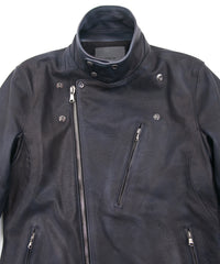 White Tanned × Vegetable Tanned Calf Skin Burning dyed - Product Burning Dyed BIRD MAN Double Riders Jacket - JEAN BLACK