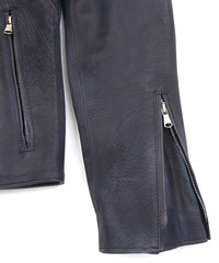 White Tanned × Vegetable Tanned Calf Skin Burning dyed - Product Burning Dyed BIRD MAN Double Riders Jacket - JEAN BLACK