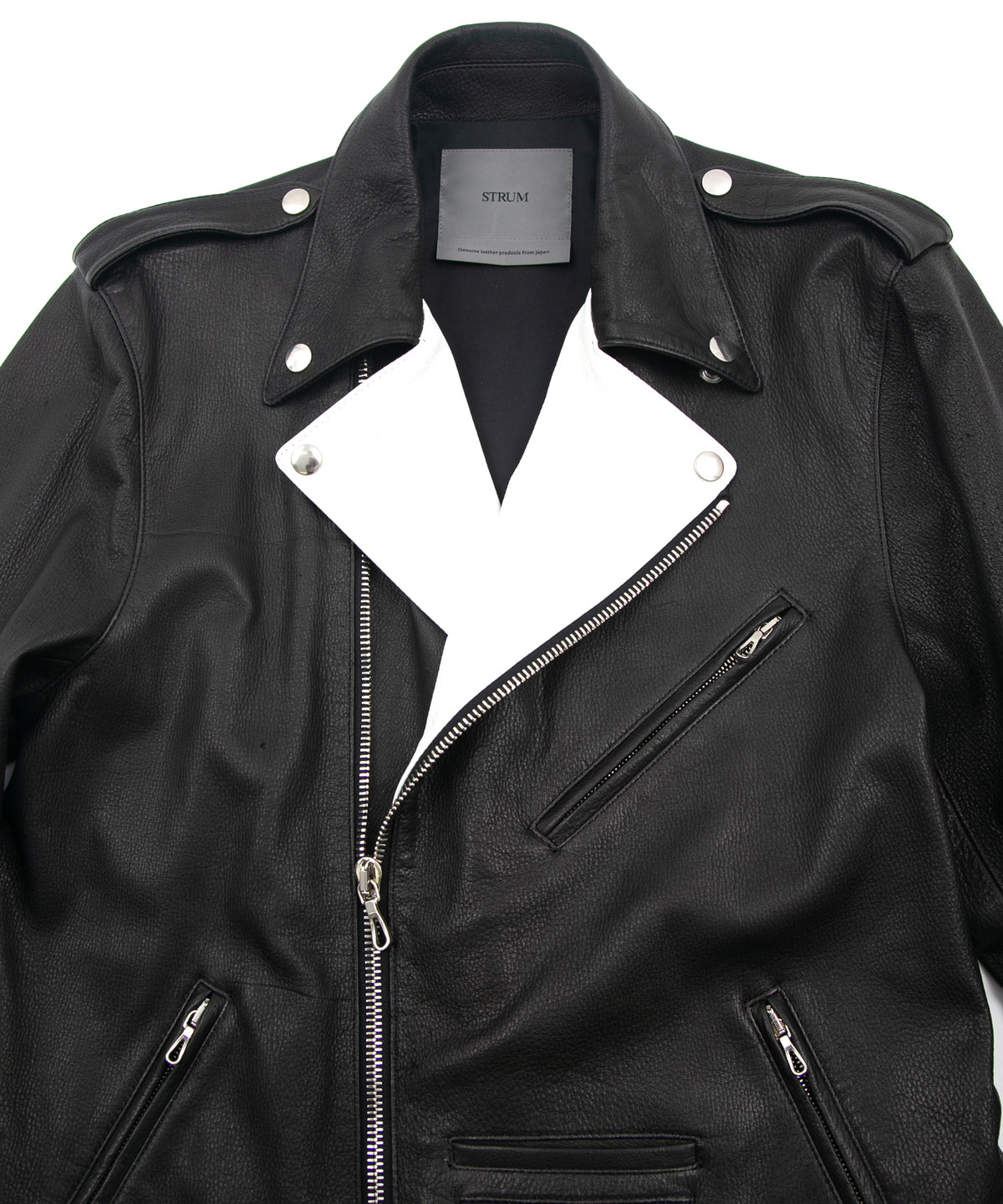 白鞣し × 黒染め ディアスキン 2トーン JOEY ダブルライダースジャケット - BLACK × WHITE