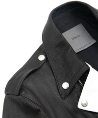 白鞣し × 黒染め ディアスキン 2トーン JOEY ダブルライダースジャケット - BLACK × WHITE