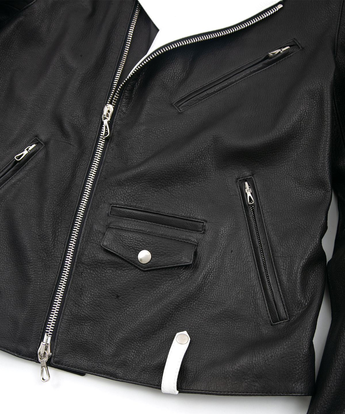 白鞣し × 黒染め ディアスキン 2トーン JOEY ダブルライダースジャケット - BLACK × WHITE