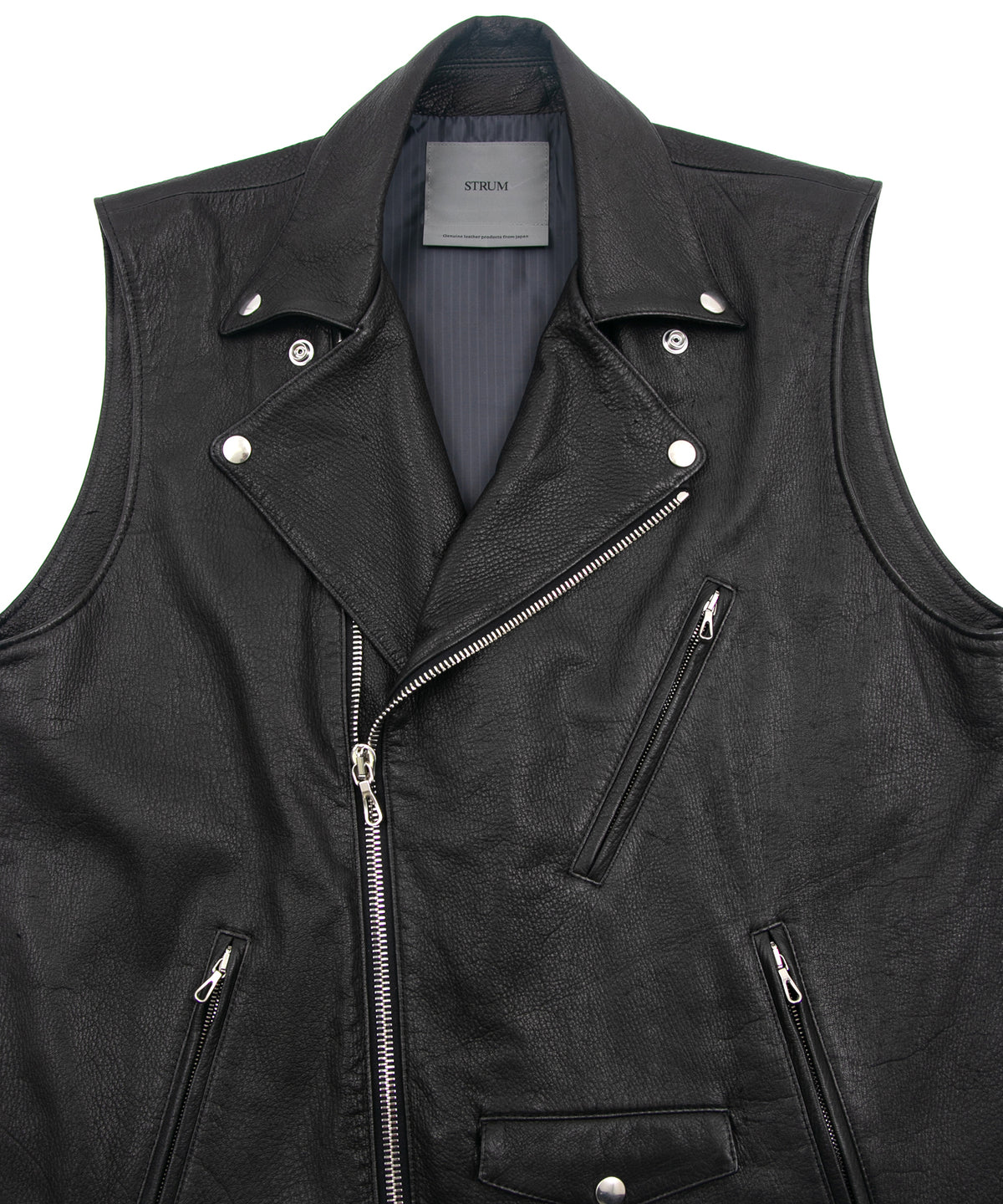 白鞣し × 黒染め ディアスキン RENTON ダブルライダースベスト - BLACK