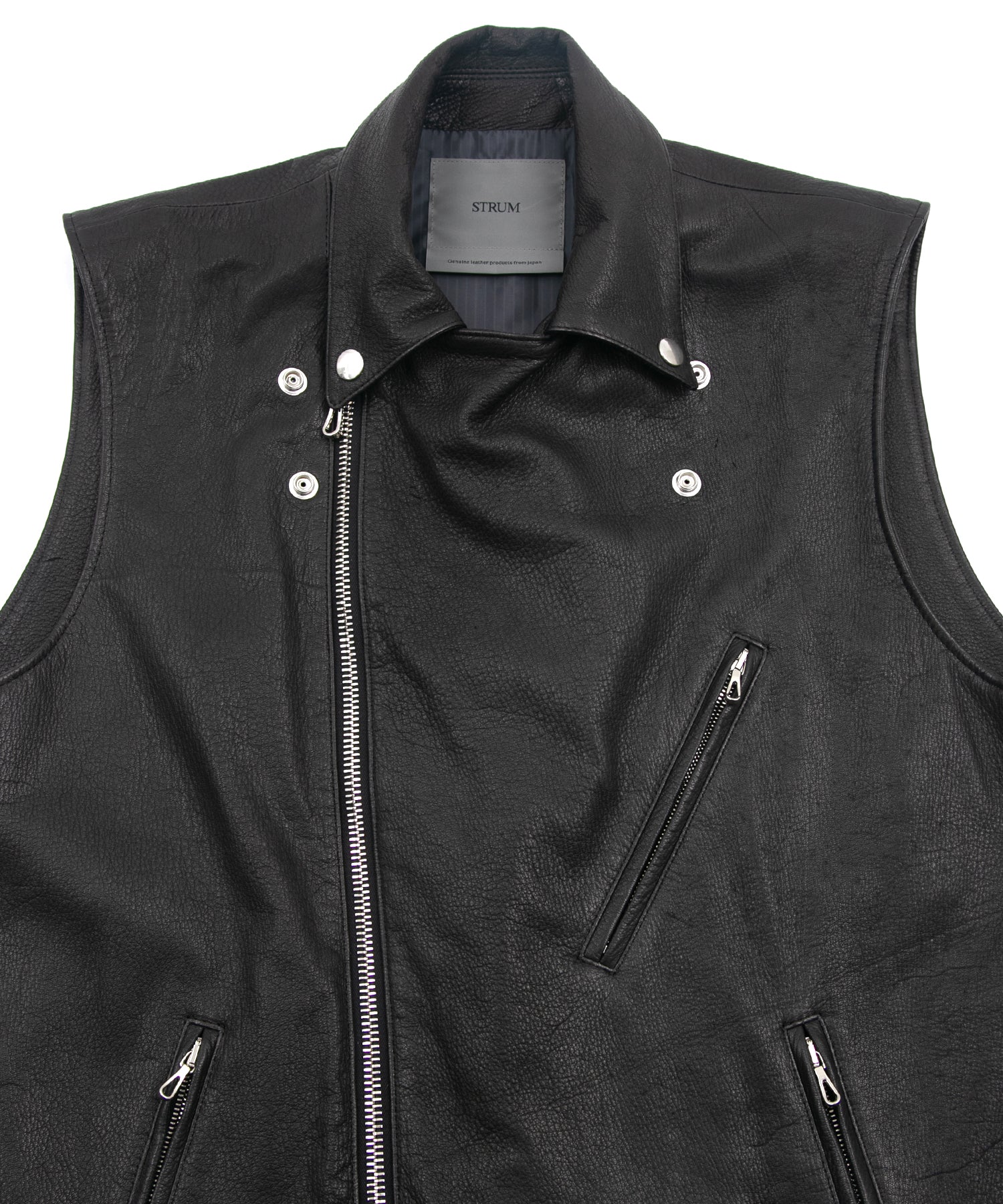 白鞣し × 黒染め ディアスキン RENTON ダブルライダースベスト - BLACK