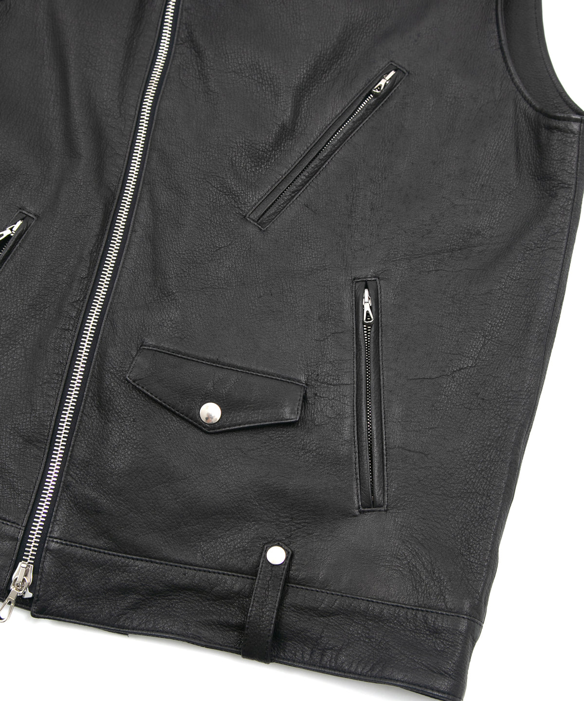 白鞣し × 黒染め ディアスキン RENTON ダブルライダースベスト - BLACK