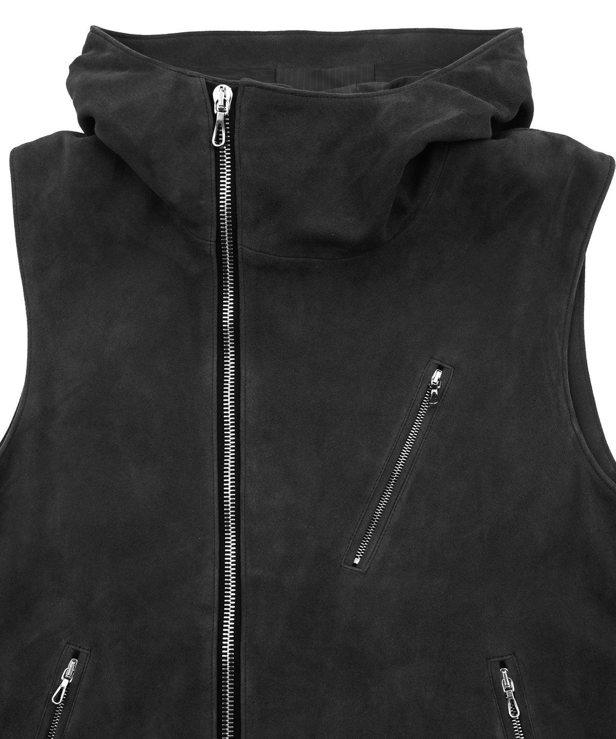 Sheepskin Suede SHARON Hoodie Vest - BLACK