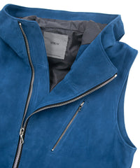 Sheepskin Suede SHARON Hoodie Vest - BLUE