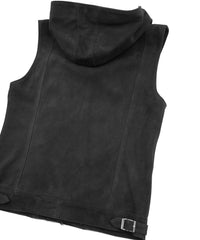 Sheepskin Suede SHARON Hoodie Vest - BLACK