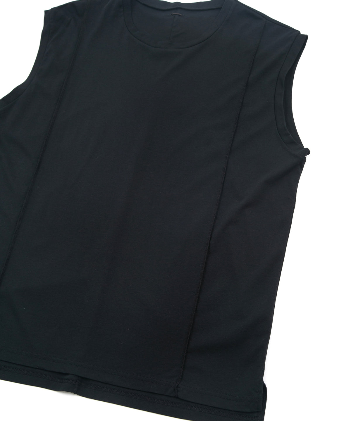 50/1 スーピマコットン ハイツイスト ダブル ジャージ ノースリーブカットソー - BLACK