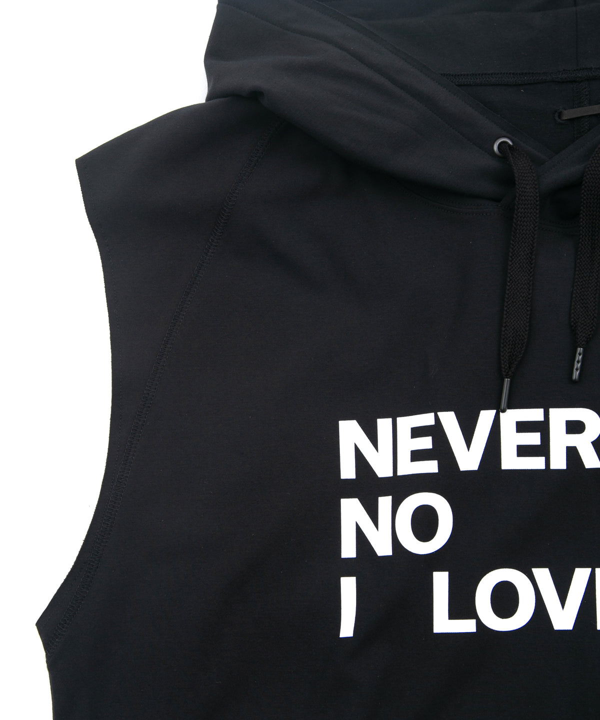 コットンナイロン ストレッチ ジャージ ノースリーブ フーディー - BLACK