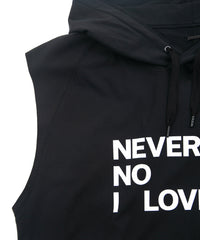 コットンナイロン ストレッチ ジャージ ノースリーブ フーディー - BLACK