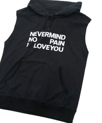 コットンナイロン ストレッチ ジャージ ノースリーブ フーディー - BLACK