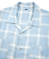 Rayon Tweed Ombre Check L/S Open Collar Shirt - BLUE