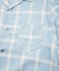 Rayon Tweed Ombre Check L/S Open Collar Shirt - BLUE