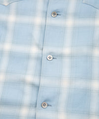 Rayon Tweed Ombre Check L/S Open Collar Shirt - BLUE