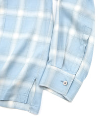 Rayon Tweed Ombre Check L/S Open Collar Shirt - BLUE