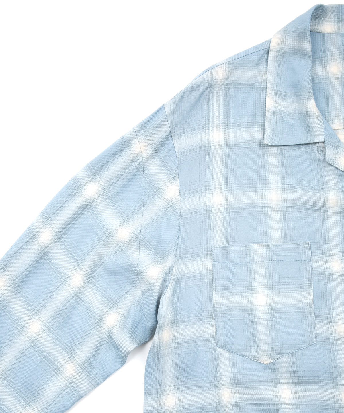 Rayon Tweed Ombre Check L/S Open Collar Shirt - BLUE