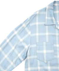 Rayon Tweed Ombre Check L/S Open Collar Shirt - BLUE