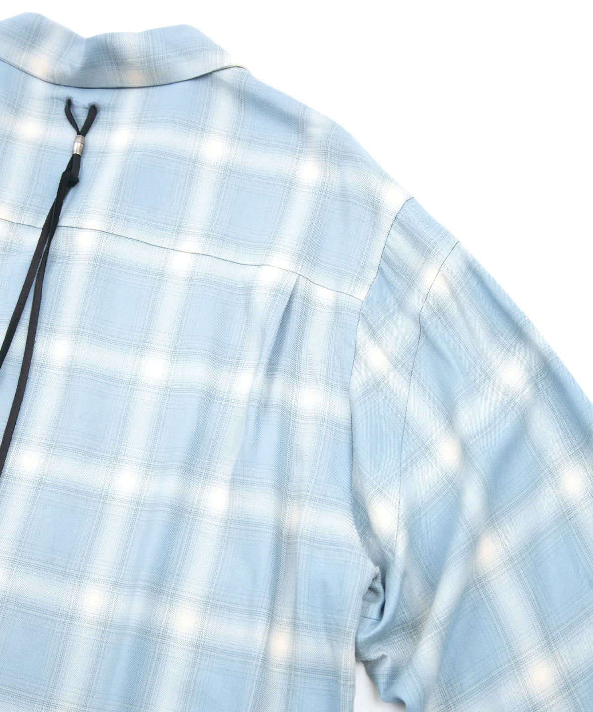 Rayon Tweed Ombre Check L/S Open Collar Shirt - BLUE