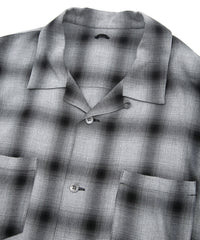 レーヨン ツイール オンブレーチェック L/S 開襟シャツ - BLACK