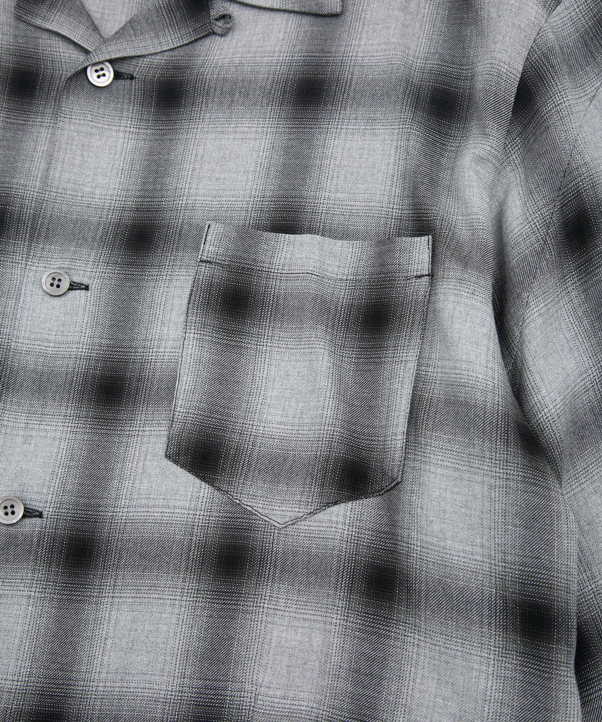 レーヨン ツイール オンブレーチェック L/S 開襟シャツ - BLACK