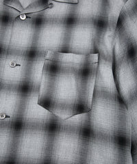 レーヨン ツイール オンブレーチェック L/S 開襟シャツ - BLACK