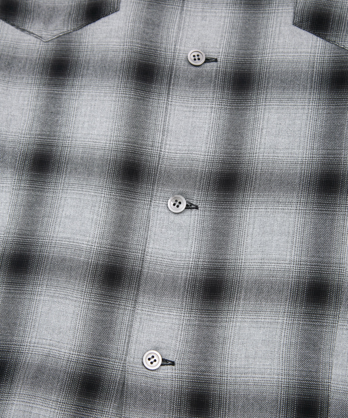 レーヨン ツイール オンブレーチェック L/S 開襟シャツ - BLACK