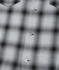 レーヨン ツイール オンブレーチェック L/S 開襟シャツ - BLACK