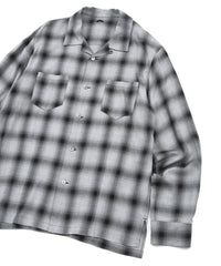 レーヨン ツイール オンブレーチェック L/S 開襟シャツ - BLACK