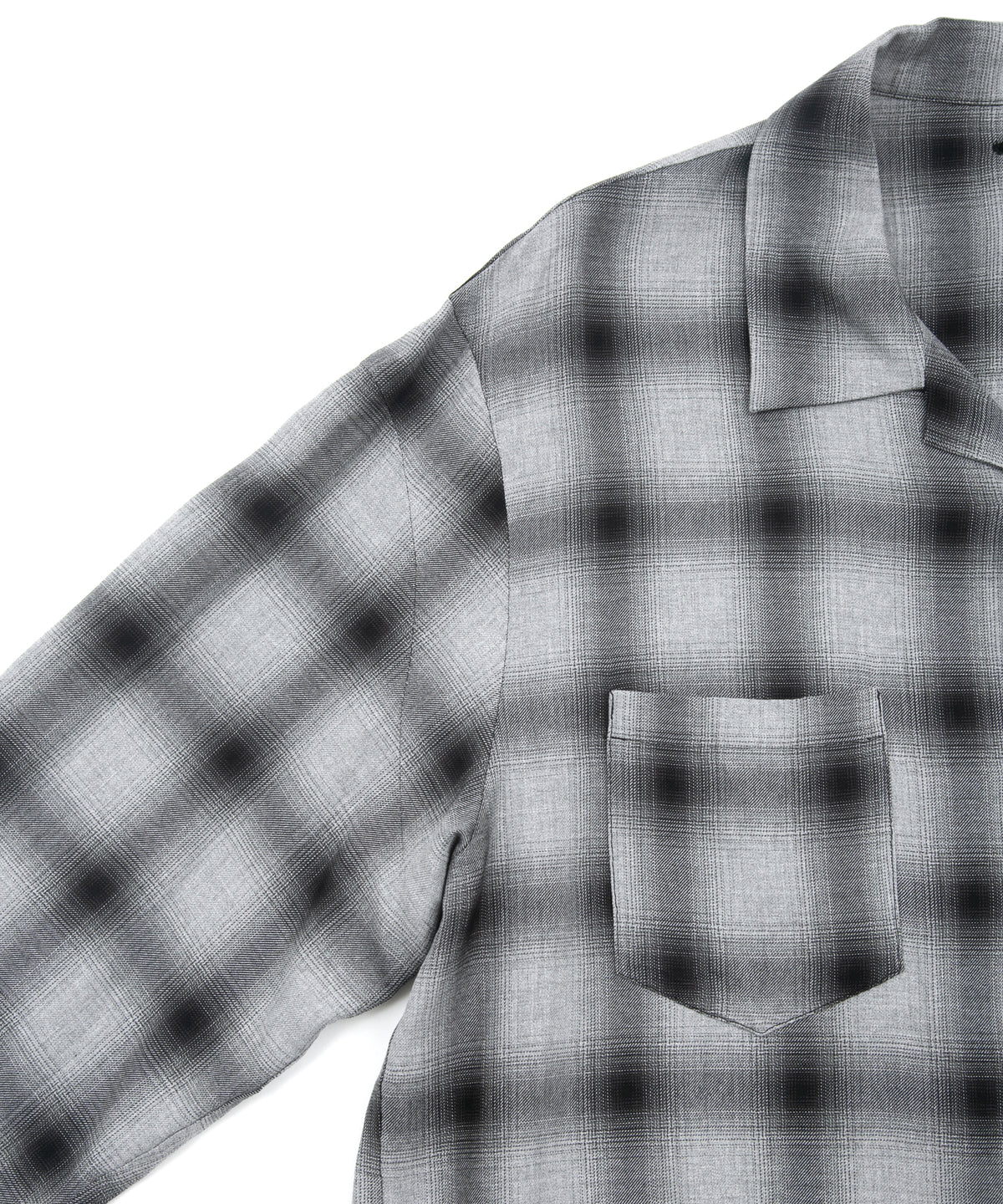 レーヨン ツイール オンブレーチェック L/S 開襟シャツ - BLACK