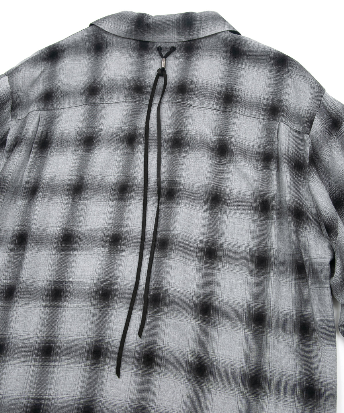 レーヨン ツイール オンブレーチェック L/S 開襟シャツ - BLACK